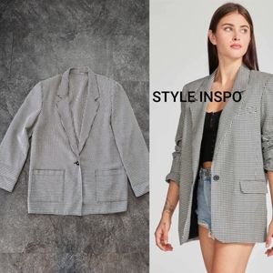 Vintage Season C black and white checkered longline one button blazer size 14